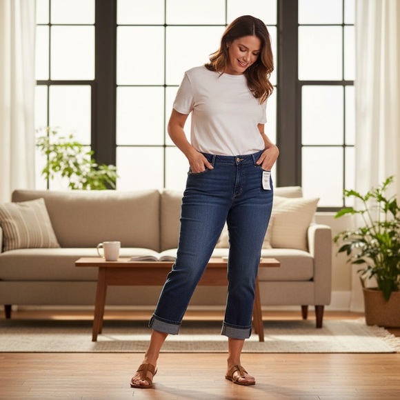 Signature by Levi Strauss Dark Blue Cropped Jeans - Picture 2 of 14